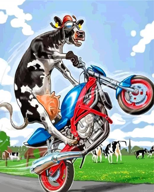 Cow On Motorcycle Painting By Numberss.png