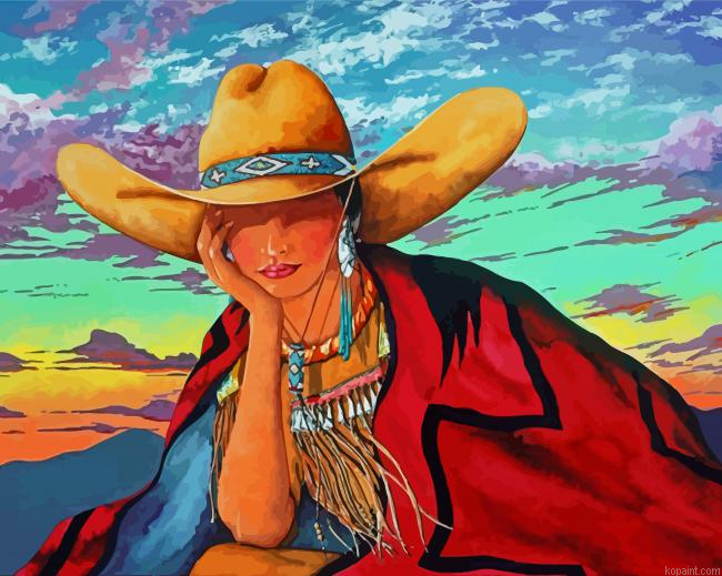 Cow Western Girl Painting By Numberss.png
