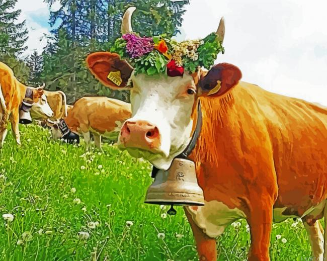 Cow With Daise Painting By Numberss.png