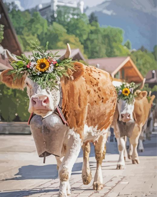 Cow With Daises Art Painting By Numberss.png