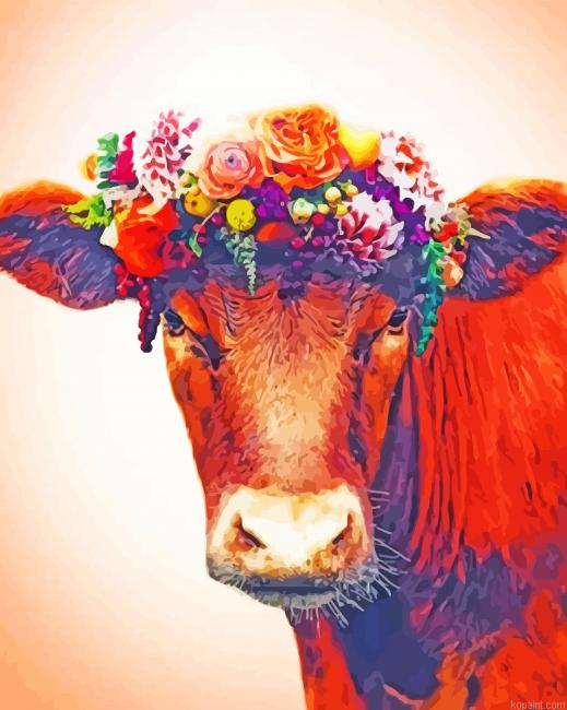 Cow With Flower Crown Painting By Numberss.png