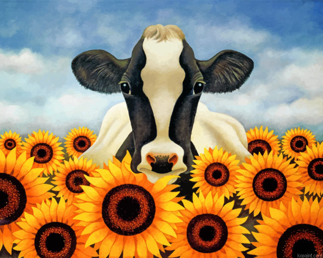Cow With Sunflowers Painting By Numberss.png