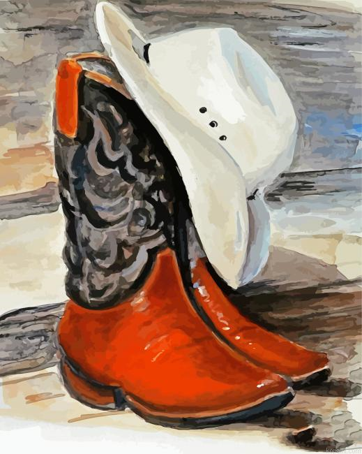 Cowboy Boots And Hat Art Painting By Numberss.png