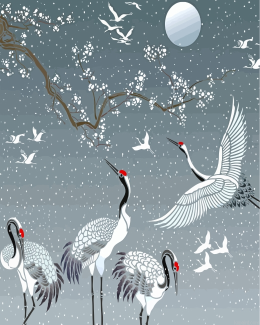 Cranes Birds Painting By Numberss.png