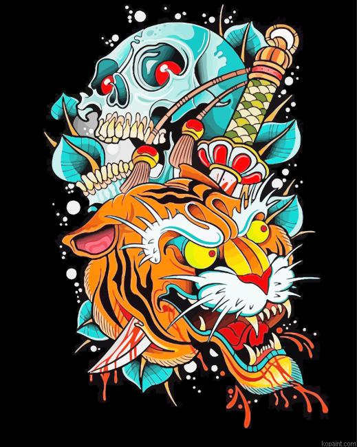 Creepy Tiger And Skull Painting By Numberss.png