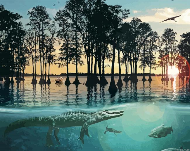 Crocodile In The Bayou Painting By Numberss.png