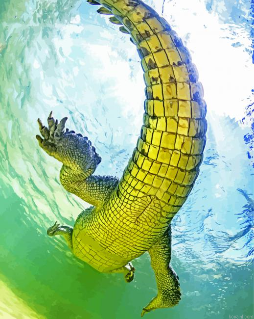 Crocodile In Water Painting By Numberss.png