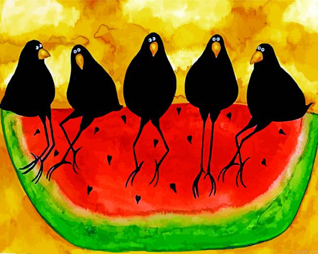 Crows On The Watermelon Painting By Numberss.png