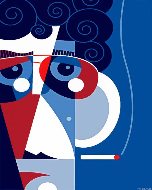 Cubist Man Smoking Painting By Numberss.png