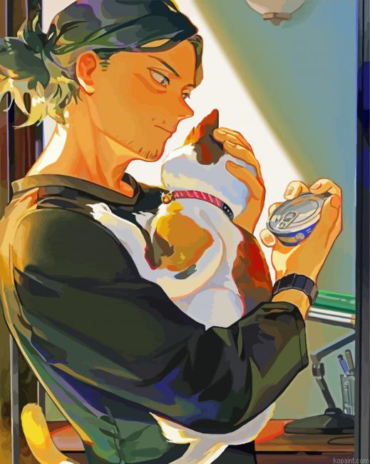 Cute Aizawa And His Cat Painting By Numberss.png