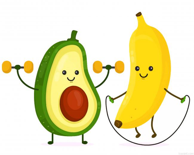 Cute Avocado And Banana Painting By Numberss.png