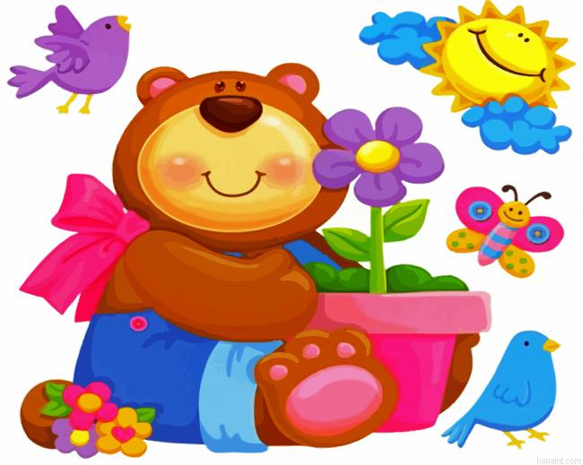 Cute Bear With Butterflies And Birds Paint By Numbers.png