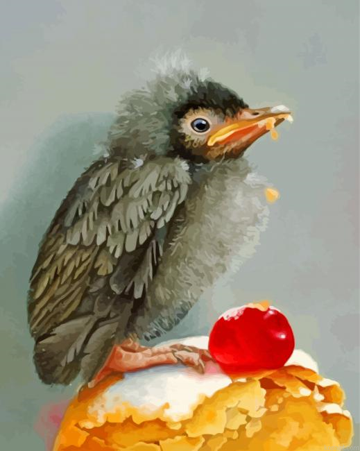 Cute Bird Eating Cacke Painting By Numberss.png