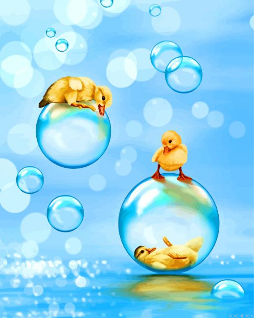 Cute Birds Playing With Bubbles Painting By Numberss.png