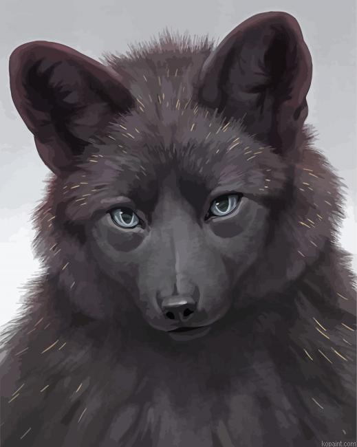 Cute Black Wolf Painting By Numberss.png