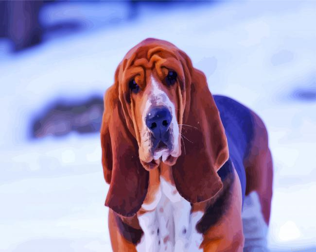 Cute Bloodhound In Snow Painting By Numberss.png