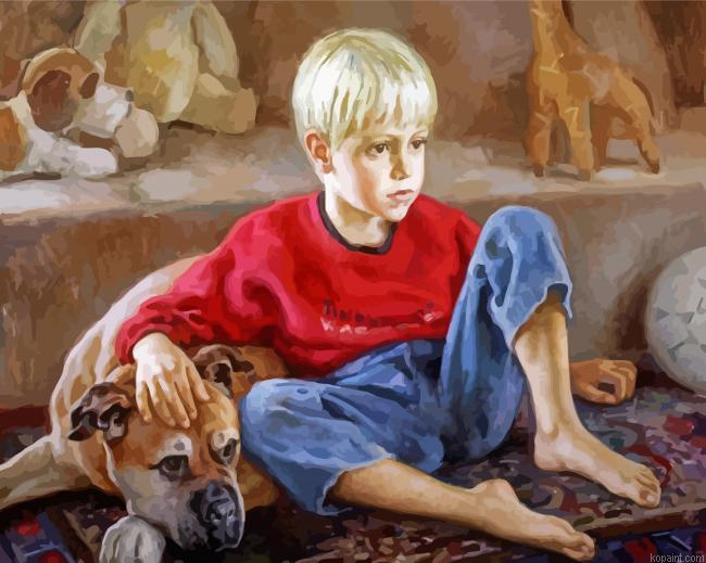 Cute Boy With Dog Painting By Numberss.png