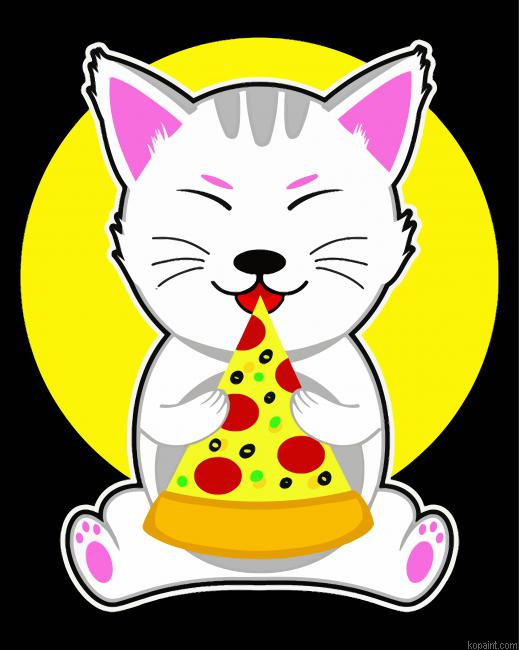 Cute Cat Eating Pizza Painting By Numberss.png