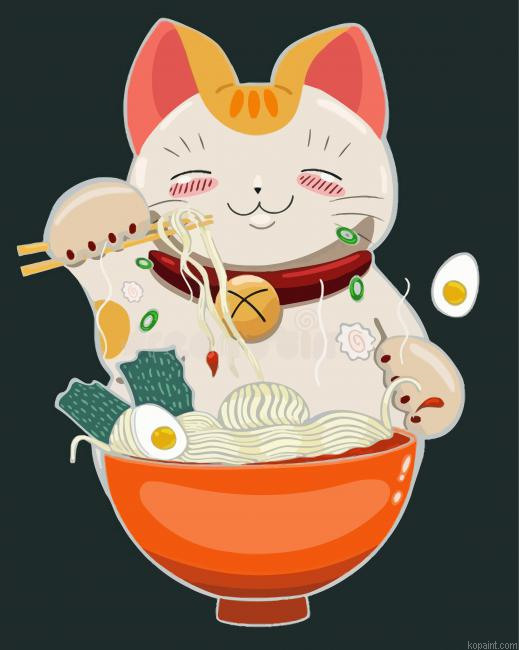 Cute Cat Eating Ramen Painting By Numberss.png