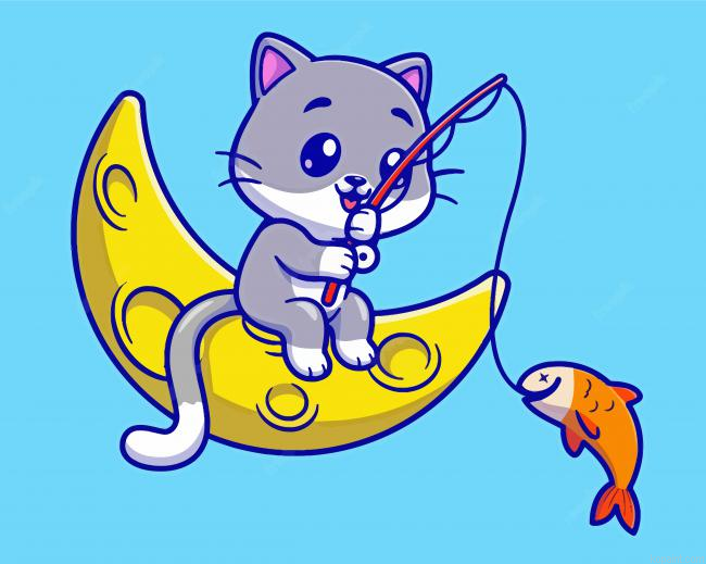 Cute Cat Fishing Paint By Numbers
