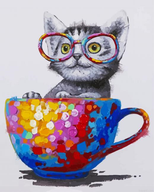 Cute Cat Wearing Glasses Painting By Numberss.png