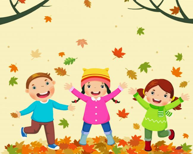 Cute Children Playing With Leaves Paint By Numbers