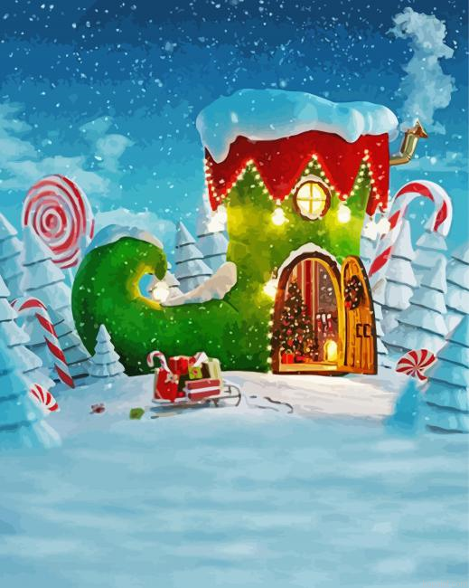 Cute Christmas House Painting By Numberss.png