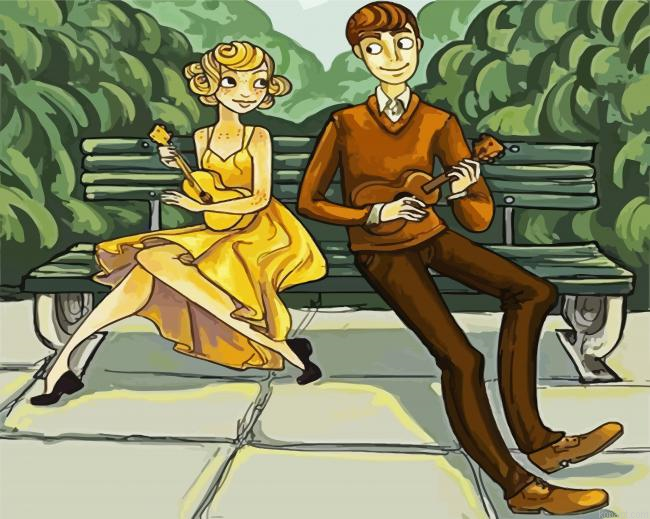 Cute Couple Playing Ukulele Paint by Numbers