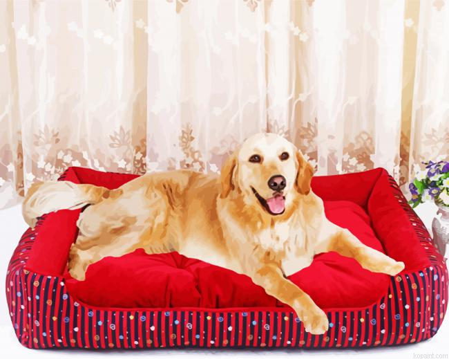 Cute Dog On Red Couch Painting By Numberss.png