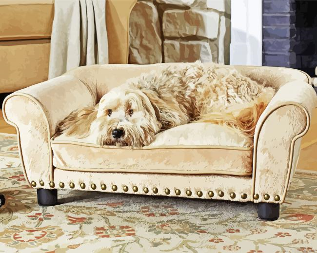Cute Dog On White Couch Paint By Numbers