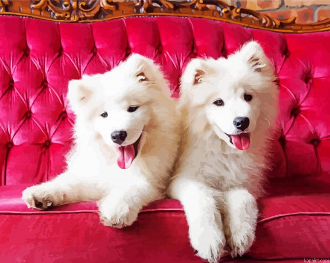 Cute Dogs On Red Couch Painting By Numberss.png
