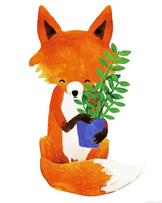 Cute Fox And Zamioculcas Painting By Numberss.png