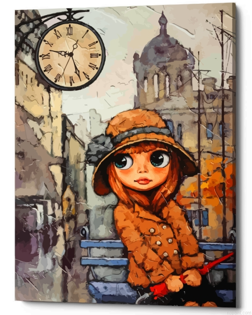 Cute Girl And Red Umbrella Paint By Numbers