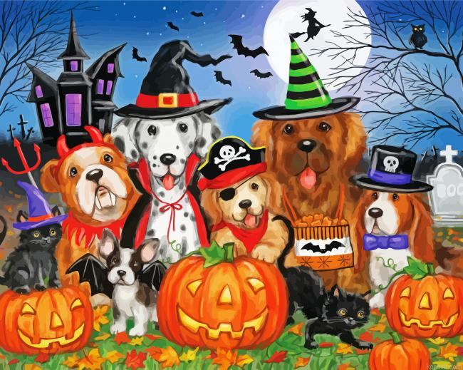 Cute Halloween Puppies Paint By Numbers