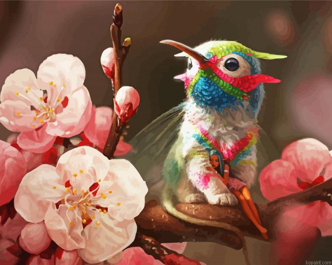 Cute Hummingbird And Flowers Painting By Numberss.png