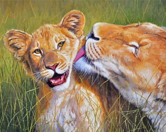 Cute Lions Animals Painting By Numberss.png