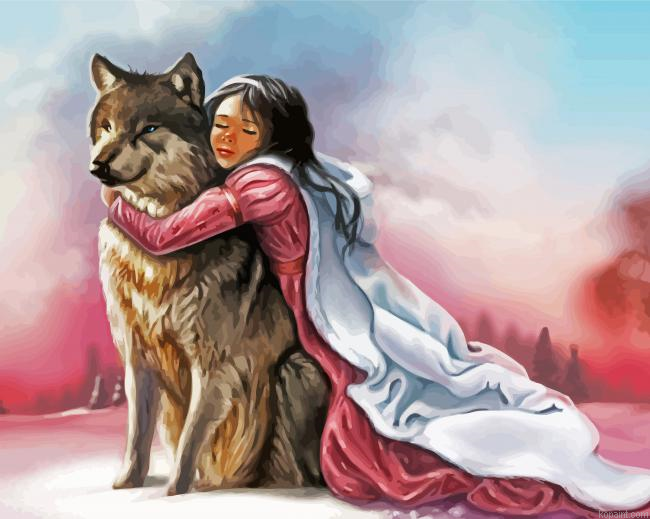 Cute Little Girl And Her Wolf Painting By Numberss.png