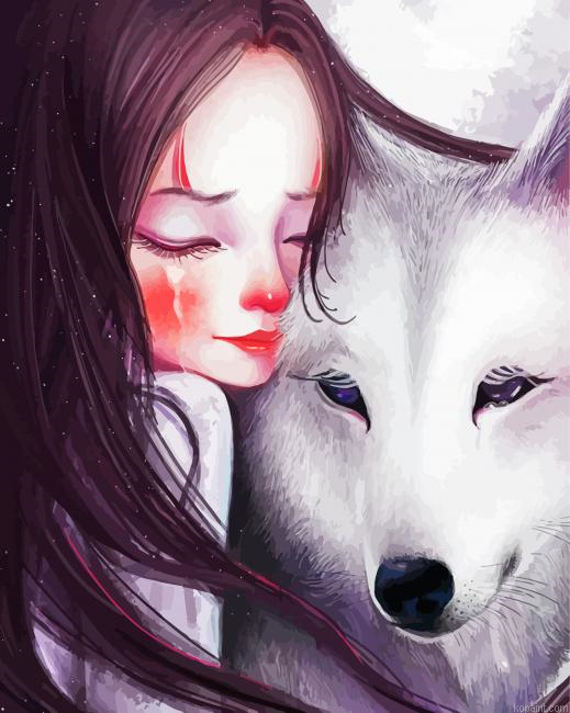 Cute Little Girl With Wolf Painting By Numberss.png