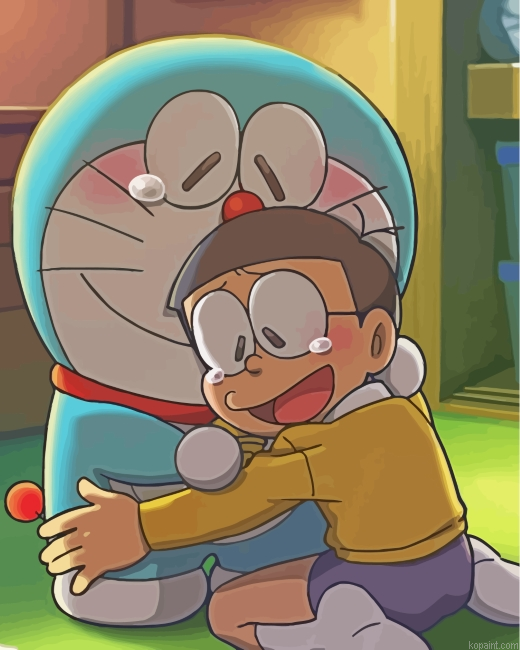Cute Nobita And Doraemon Painting By Numberss.png