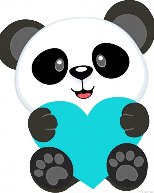 Cute Panda And Blue Heart Painting By Numberss.png