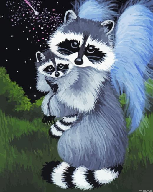 Cute Raccoons Animals Painting By Numberss.png
