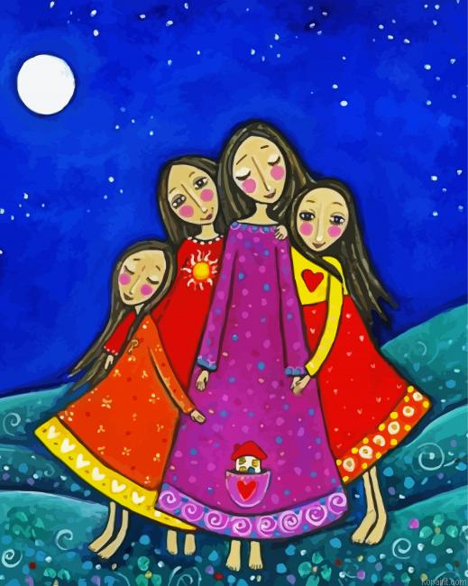 Cute Sisters Art Painting By Numberss.png