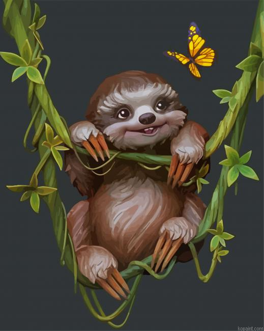 Cute Sloth Animal Art Painting By Numberss.png