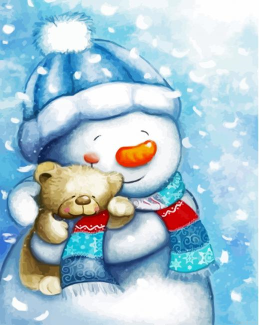 Cute Snowman And Teddy Bear Paint By Numbers