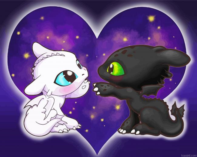 Cute Toothless And Lightfury Paint By Numbers