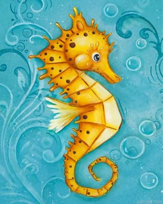Cute Yellow Seahorse Painting By Numberss.png