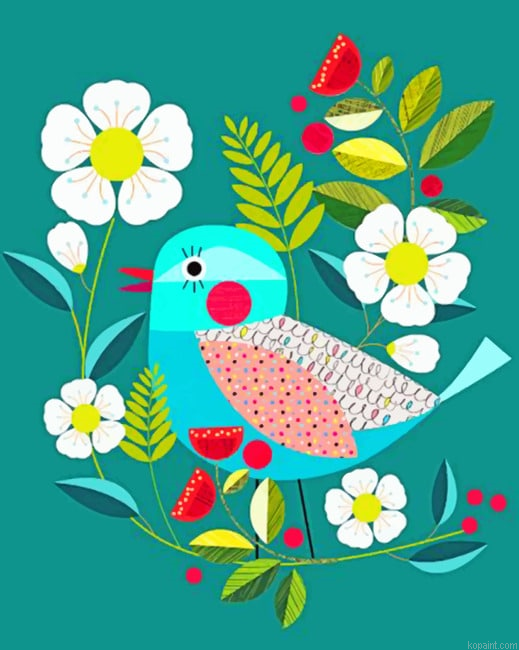 Cyan Bird Illustrations Paint By Numbers