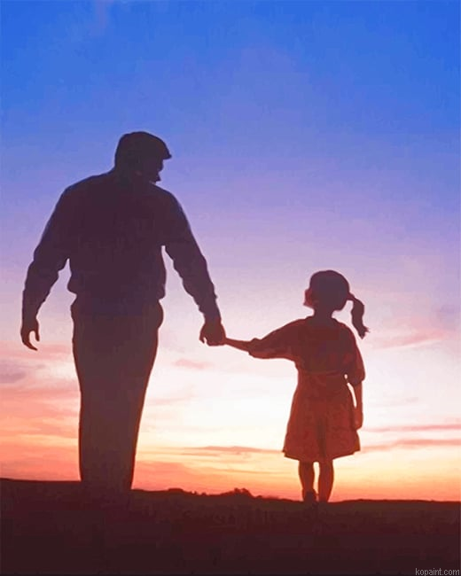 Dad And Daughter Walking Silhouette New Painting By Numberss.png