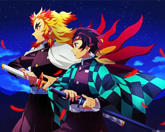 Damon Slayer Tanjiro Kamado And Kyojuro Painting By Numberss.png