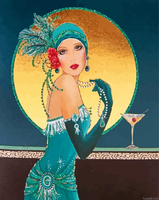 Deco Lady Wearing Green Painting By Numberss.png